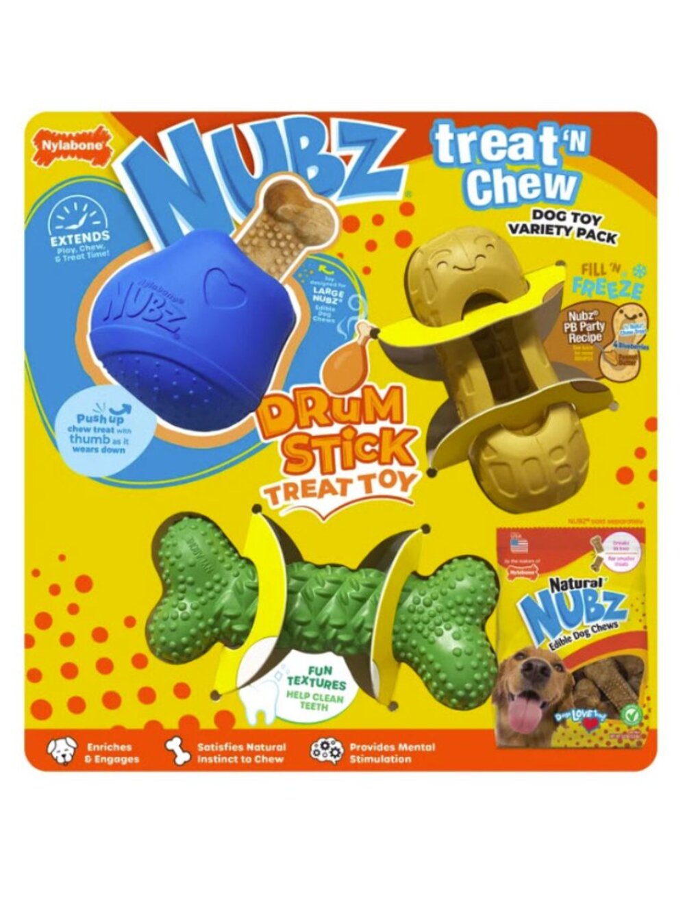 Nylabone NUBZ Treat N' Chew Dog Toy Variety Pack, 3-count
